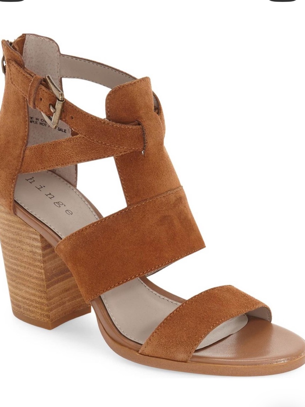 Hinge Cora Block Heel Sandal, size 8.5 in Chestnut Suede